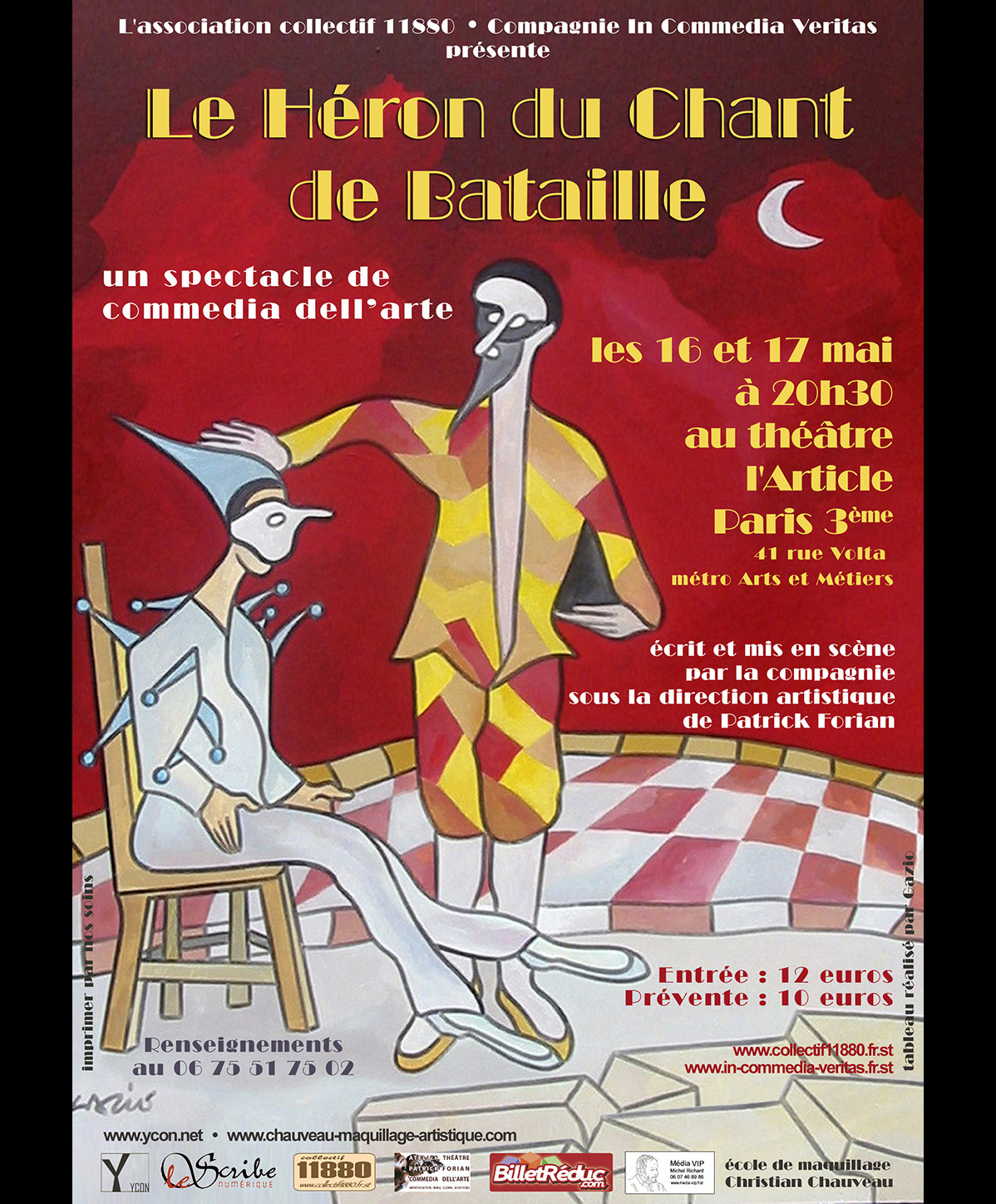 affiche du spectacle de commedia dell’arte Le Héron du Chant de Bataille